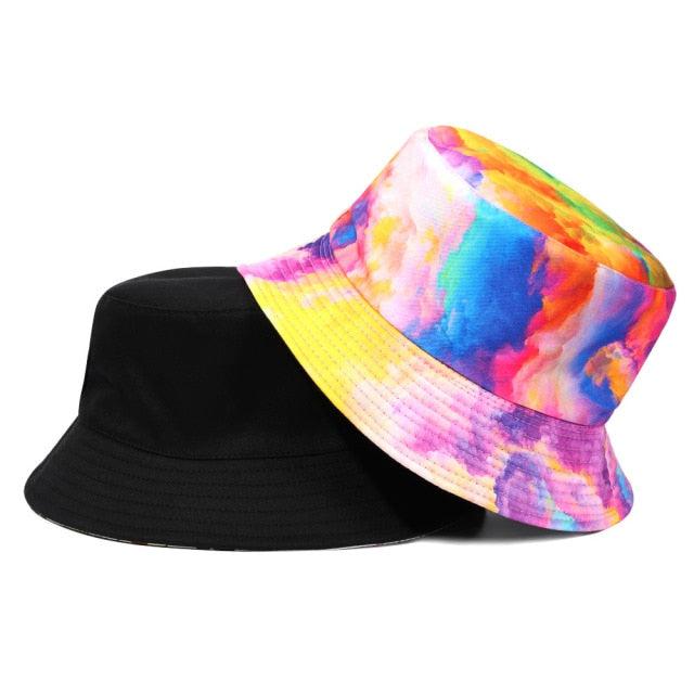 Reversible Bucket hat black Rainbow Clouds